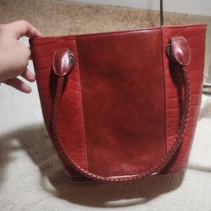Elegant Red Leather Tote Bag